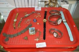 Tray Lot of Ladies Wristwatches, Coin Bracelet, Necklace and Earrings