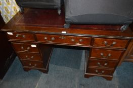 Oak Twin Pedestal Desk with Leather Inlet Top