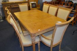 Large Light Oak Extending Dining Table with Six Dining Chairs and Two Carvers