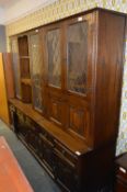 Two Oak Wall Units with Leaded Glass Doors