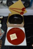 Japanese Wood Salad Bowl and Lacquered Tray