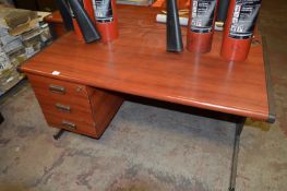 Rosewood Effect Single Pedestal Desk with Three Drawer