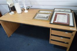 *Light Oak Single Pedestal Three Drawer Desk