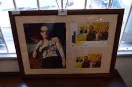 Framed U2 Mint Irish Stamps and a Signed Photo 