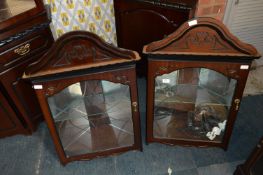 Pair of Darkwood Mirrored Back Wall Hanging Corner Display Cabinets (Matching Lot 406)