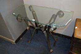 Glass Topped Hall Table with Wrought Metal Base