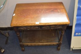 Oak Side Table with Two Drawer and Undershelf
