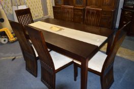 Casabella Darkwood Dining Table with Marble Insert Top and Six Slatback Dining Chairs