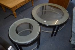 Circular Glass Topped Metal Based Coffee Table with Matching Side Table