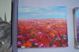 Unframed Printed Canvas Depicting Red Floral Field