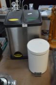 Stainless Steel Pedal Bin and a Small White Enamel Bin