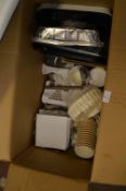 Box Containing Assorted Catering Items; Disposable Cups, Napkins, Foil Trays, etc.