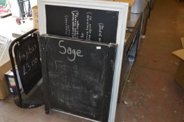 Two Chalkboards and a Swinging Sign