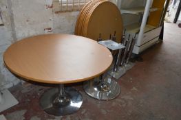 *Ten Circular Simulated Beech Dining Tables on Chrome Pedestals