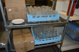 *Two Dishwasher Trays Containing Assorted Glassware and Two Boxes of Pure White Saucers