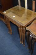 Walnut Nest of Three Tables with Glass Inlet Tops