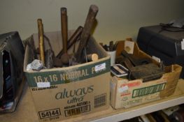 Two Boxes Containing Handtools, Hammers, Drill Bits, G-Clamps, Tow Ball Hitch, etc.