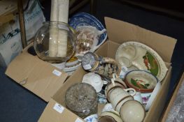 Two Boxes Containing Motto Ware Pottery; Dinner Plates, Teapot, etc.