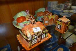 Cottage Ware Pottery Items; Cheese and Butter Dishes, Condiments Set