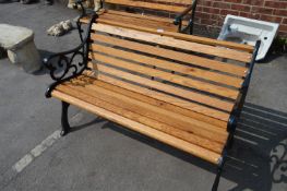 Black Painted Cast Iron and Oak Slated Garden Bench