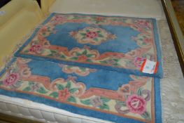 Pair of Blue and Pink Floral Pattern Rugs 60x90cm