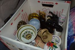 Box Containing Pottery, Ornaments, Denby Dish, Glass Jar, etc.