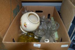Box Containing Glassware; Vases, Silver Plated Tea Set, etc.