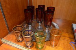 Silver Plated Tray and Coloured Drinking Glassware