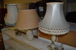 Pair of Onyx Table Lamps and a Pottery Table Lamp