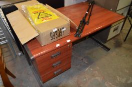 Rosewood Effect Single Pedestal Desk with Three Drawers