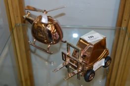 Two Novelty Money Boxes Forklift Truck and Helicopter