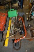 Wheelbarrow Containing Assorted Tools, Spirit Level, Saw, Jerry Can etc