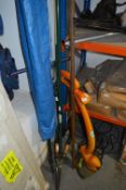 Electric Hedge Trimmer and Gardening Tools; Rake, Fork and Hoe and a Folding Washing Pole