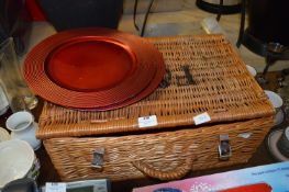Wicker Hamper Basket with Plastic Dinner Plates