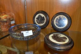 Goodyear Blue Glass Ashtray and a Set of Three Framed Wall Plaques