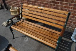 Green Painted Cast Iron and Oak Garden Bench