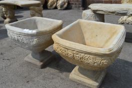 Pair of Reconstituted Stone Garden Planters on Plinths