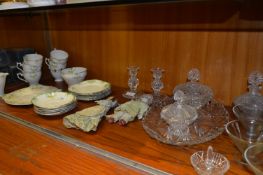 Decorative Part Tea Set, Glassware, Tray, Candlesticks and Two Pot Dolls