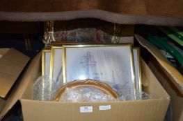 Box of Picture Frames, Prints and a Tapestry Picture