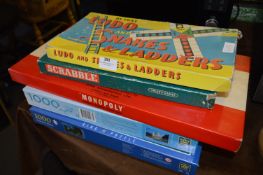 Three Board Game; Scrabble, Monopoly, Snakes & Ladders and Two Jigsaws