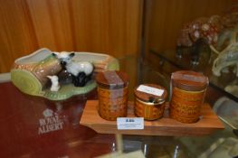 Hornsea Pottery Cruet Set and a Posy Vase with Lamb and Log
