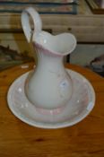 Pink Floral Pattern Toilet Jug and Bowl