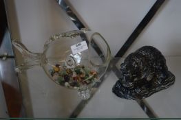 Decorative Glass Fish and Canadian Pottery Bear