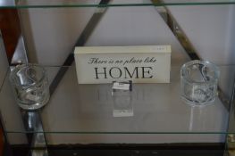 Two Glass Tea Candle Burners, Glass Paperweight and a Plaque 