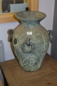 Large Decorative Pottery Vase with Four Ring Handles