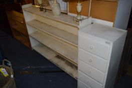 White Painted Bookshelf, Pine Bookshelf and a Five Drawer White Painted Chest