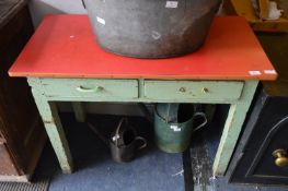 Pine Side Table with Two Drawers and Red Formica Top