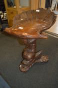 Carved Wood Stool Dolphin and Seashell