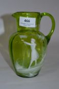 Mary Gregory Green Glass Jug