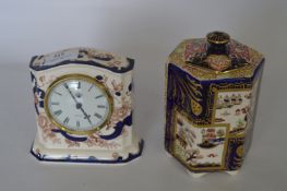 Masons Mandalay Clock and a Masons Double Landscape Lidded Jar